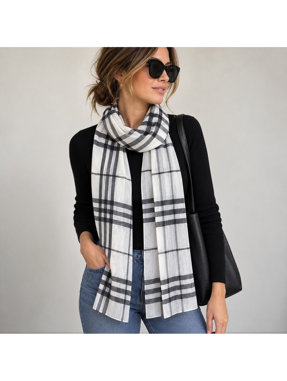 Burberry Light-Weight Check Cotton/Silk Long Scarf 84"